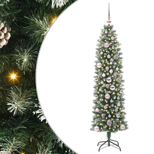 vidaXL &Aacute;rvore Slim de Natal Artificial Verde e Branco 150 cm