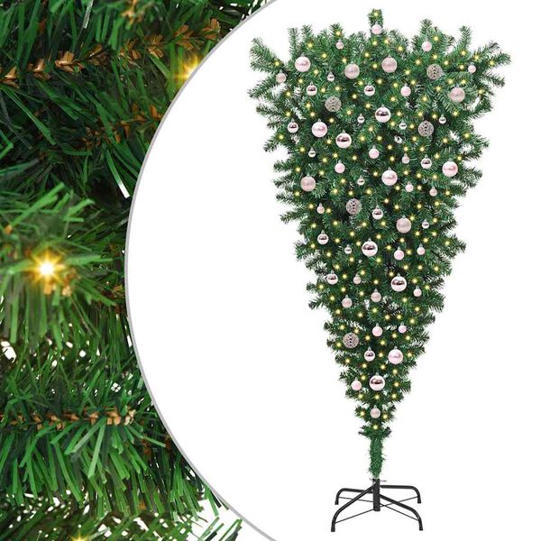 vidaXL &Aacute;rvore de Natal Artificial Pr&eacute;-iluminada de Cabe&ccedil;a para Baixo com Conjunto de Bolas