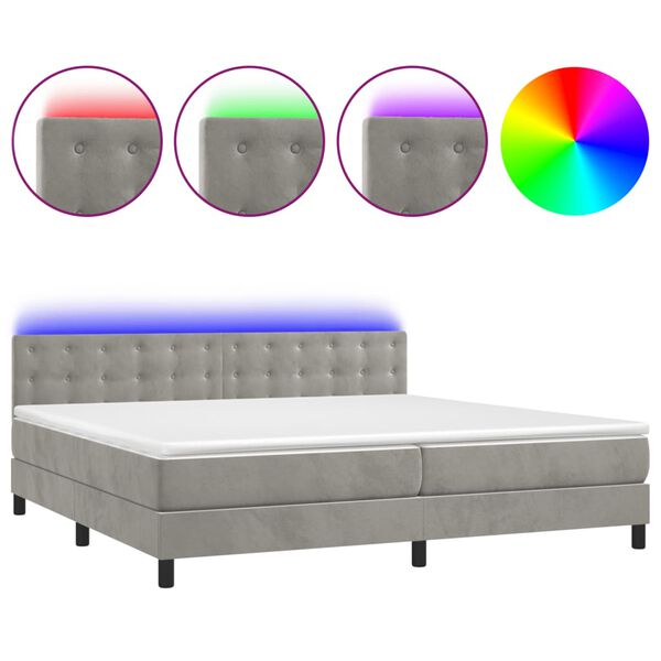 vidaXL Cama box spring c/ colch&atilde;o/LED 200x200 cm veludo cinzento-claro