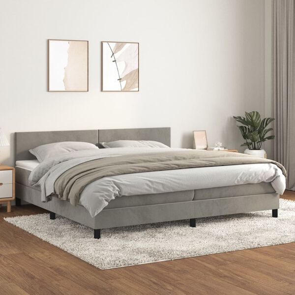 vidaXL Cama com molas/colch&atilde;o 200x200 cm veludo cinzento-claro