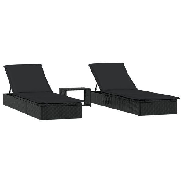 vidaXL Espregui&ccedil;adeiras com mesa 2 pcs vime PE preto