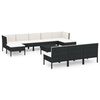vidaXL 11 pcs conjunto lounge de jardim c/ almofadões vime PE preto