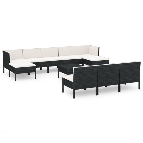 vidaXL 11 pcs conjunto lounge de jardim c/ almofadões vime PE preto