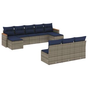 vidaXL Conjunto de sof&aacute; de jardim com 10 pe&ccedil;as e almofadas em rattan sint&eacute;tico cinza