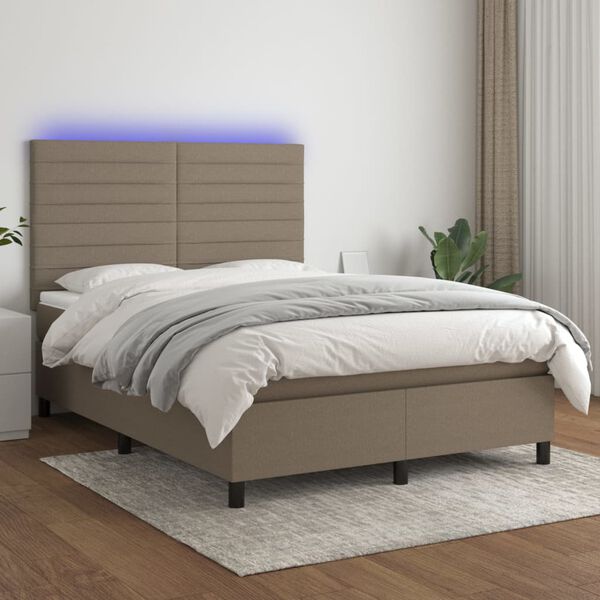 vidaXL Cama box spring colch&atilde;o/LED 140x200 cm tecido cinza-acastanhado
