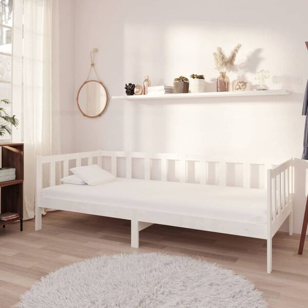 vidaXL Sofá-cama com colchão 90x200 cm pinho maciço branco