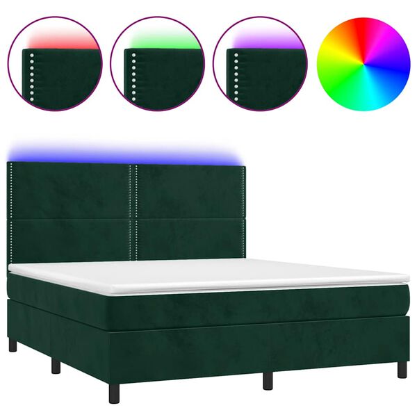 vidaXL Cama box spring c/ colch&atilde;o/LED 160x200 cm veludo verde-escuro