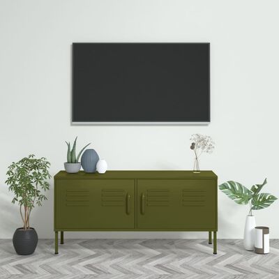 vidaXL Móvel de TV aço 105x35x50 cm verde-azeitona