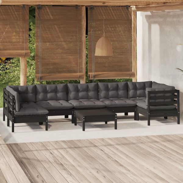 vidaXL 8 pcs conjunto lounge de jardim c/ almofad&otilde;es pinho preto