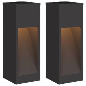 vidaXL Luz Solar LED de Caminho 2 pcs Preto A&ccedil;o Laminado a Frio