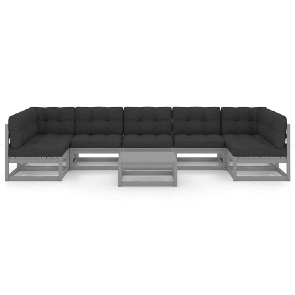 vidaXL 8 pcs conjunto lounge de jardim + almofad&otilde;es pinho maci&ccedil;o cinza