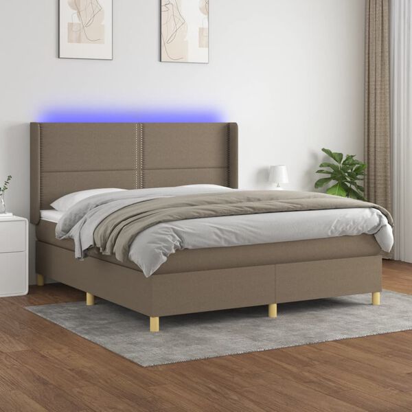 vidaXL Cama box spring colch&atilde;o/LED 180x200cm tecido cinza-acastanhado