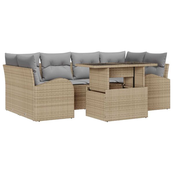 vidaXL Conjunto de Sof&aacute; de Jardim 7 pcs Bege Rattan de Polipropileno