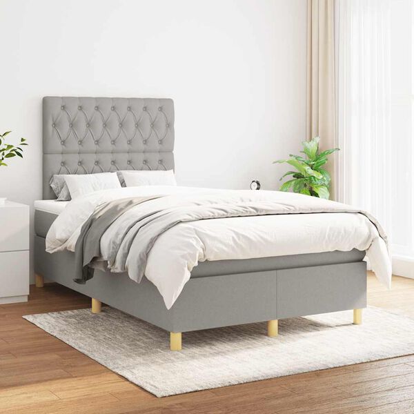 vidaXL Cama boxspring com colch&atilde;o 120x190 cm tecido cinzento-claro