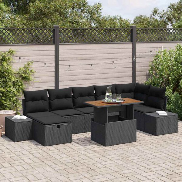 vidaXL Conjunto de Sof&aacute; de Jardim com almofada 8 pcs Preto vime PE