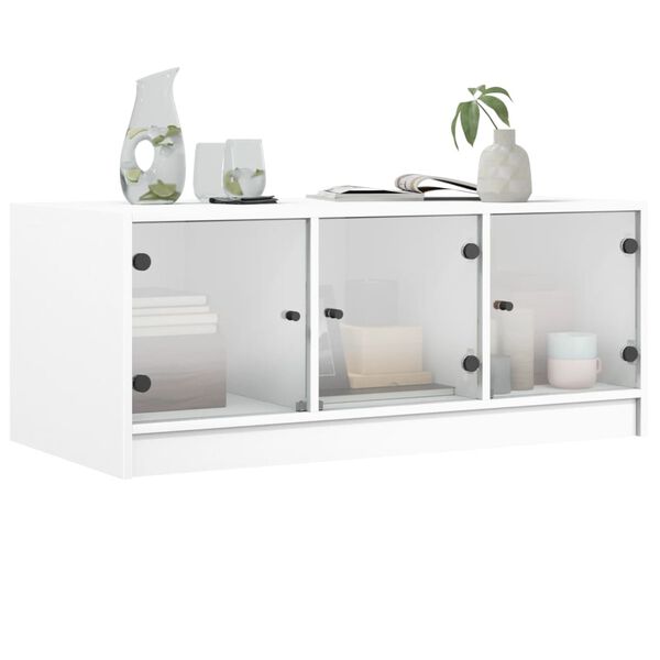 vidaXL Mesa de centro c/ portas de vidro 102x50x42 cm branco