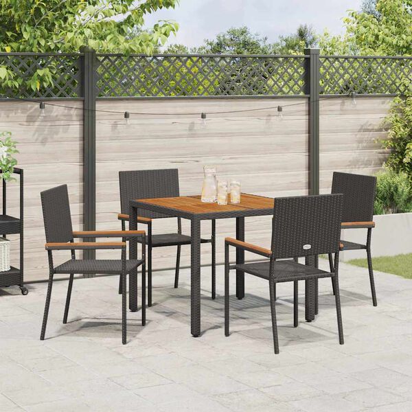 vidaXL Conjunto de Jantar para Jardim 5 pcs Preto vime PE