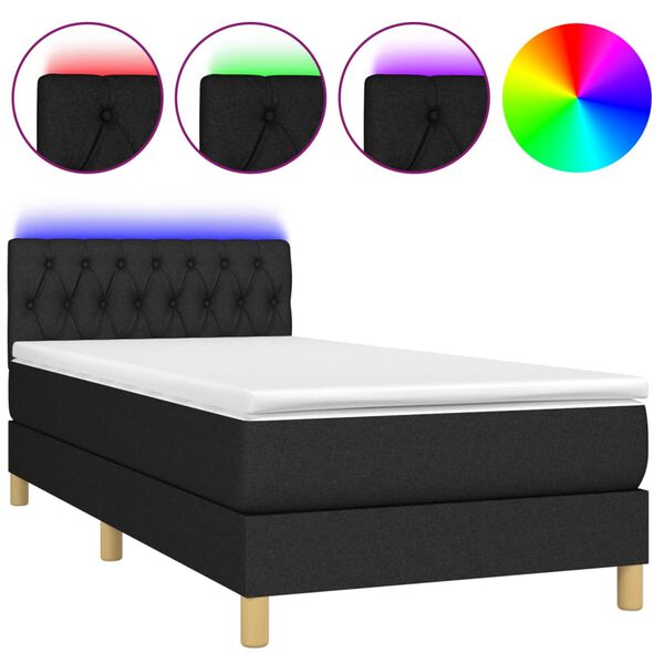 vidaXL Cama box spring c/ colch&atilde;o e LED 100x200 cm tecido preto