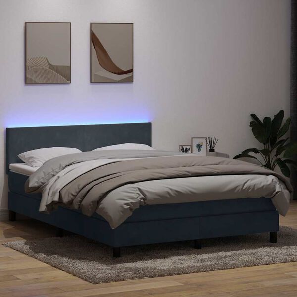 vidaXL Cama box spring c/ colch&atilde;o e LED 140x220 cm veludo cinzento-escuro