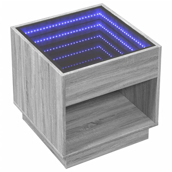 vidaXL Mesa de cabeceira c/ LED Infinity 50x50x50 cm cinzento sonoma