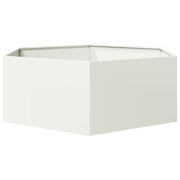 vidaXL Vaso/floreira de jardim hexagonal 138x120x45 cm a&ccedil;o branco