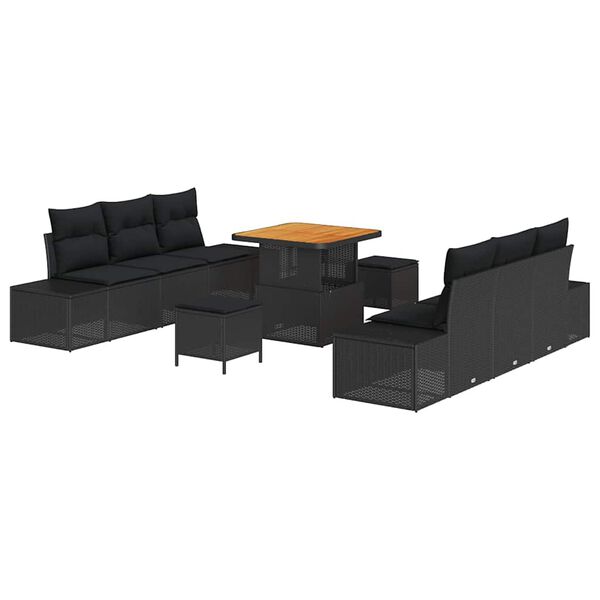 vidaXL Conjunto de Sof&aacute; de Jardim 9 pcs Preto Rattan Sint&eacute;tico