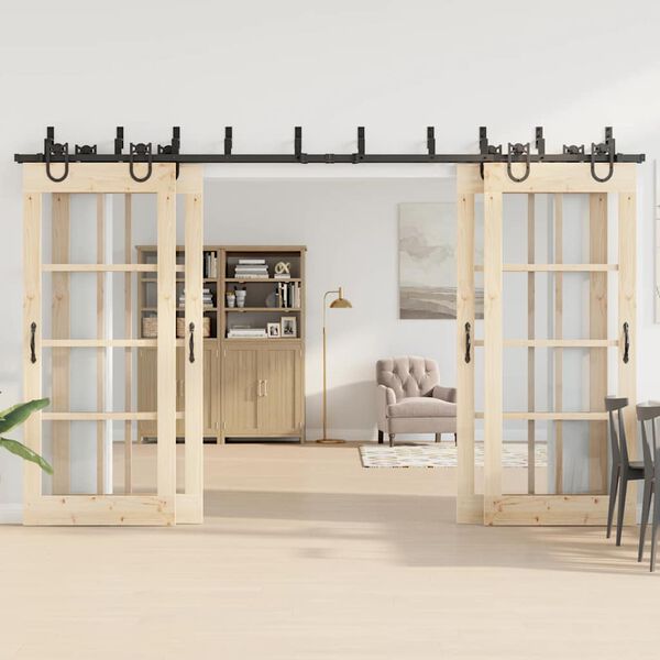 vidaXL Kit de ferragens para porta deslizante 366 cm a&ccedil;o preto