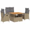 vidaXL 4 pcs conjunto de jantar p/ jardim c/ almofad&otilde;es vime PE bege