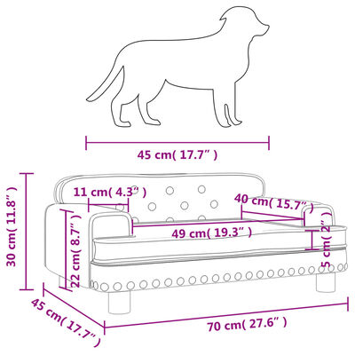 vidaXL Cama para cães 70x45x30 cm couro artificial cinzento