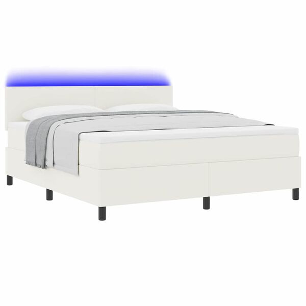 vidaXL Cama Box com luzes de tira LED Creme e Branco 203 x 180 x 88 cm