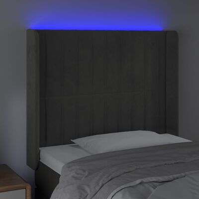 vidaXL Cabeceira cama c/ luzes LED veludo 93x16x118/128cm cinza-escuro