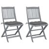 vidaXL Cadeiras exterior dobr&aacute;veis c/ almofad&otilde;es 2 pcs ac&aacute;cia maci&ccedil;a