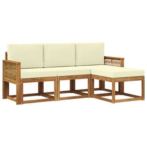 vidaXL Conjunto de Sof&aacute;s para Exterior 4 pcs Natural e Creme Poli&eacute;ster