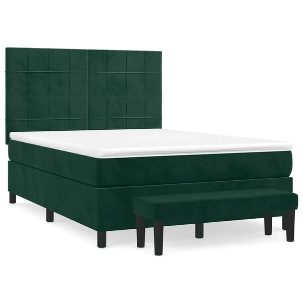 vidaXL Cama com molas/colch&atilde;o 140x190 cm veludo verde-escuro