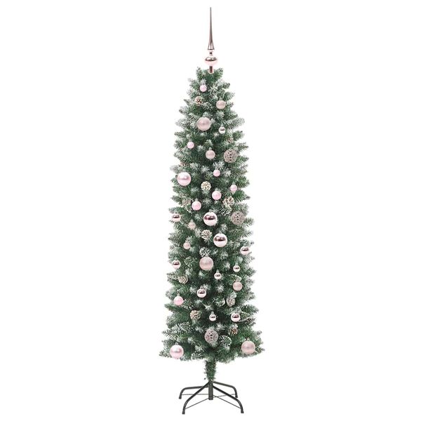vidaXL &Aacute;rvore Slim de Natal Artificial Verde e Branco 150 cm