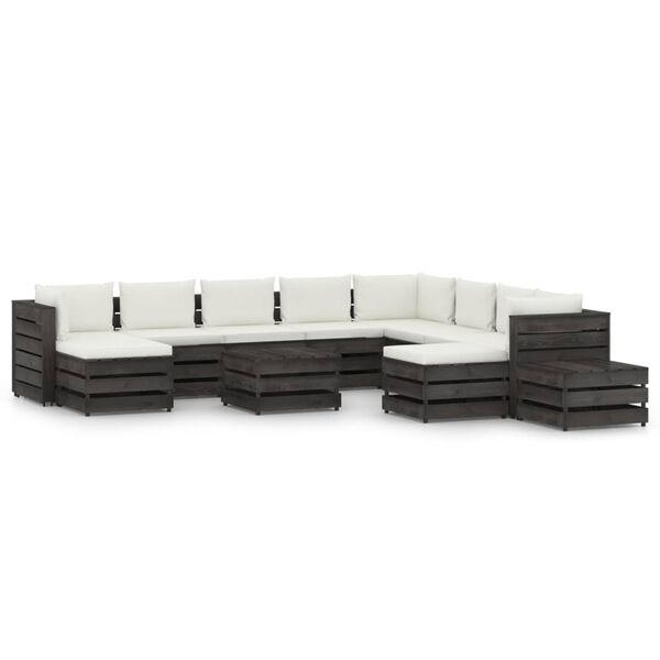 vidaXL 12pcs conj. lounge jardim + almofad&otilde;es madeira impreg. cinzento