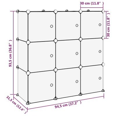 vidaXL Organizador de arrumação com 9 cubos e portas PP preto