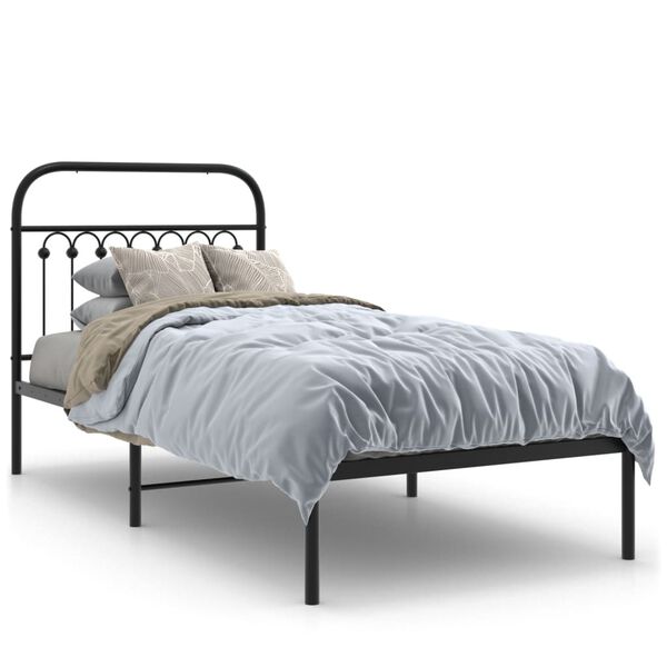 vidaXL Estrutura de cama com cabeceira 90x190 cm metal preto