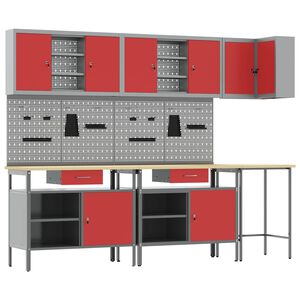 vidaXL Conjunto de Arm&aacute;rios de Trabalho 10 unid. Vermelho e Cinza