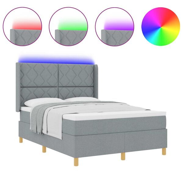 vidaXL Cama Box com colch&atilde;o Cinzento-claro 140 x 200 cm tecido