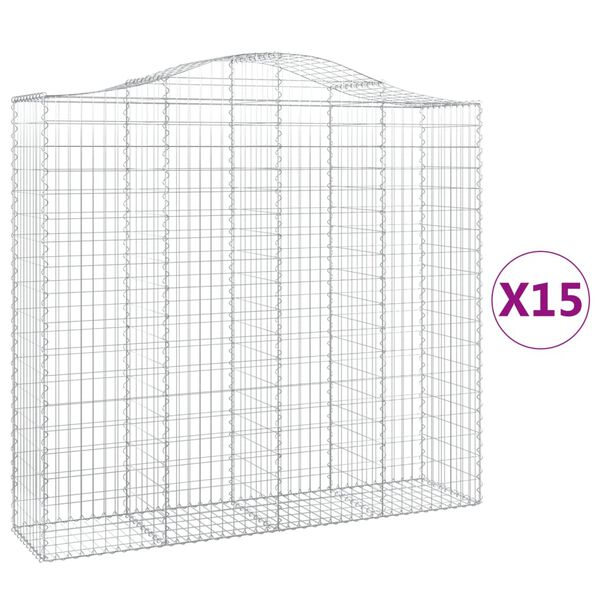 vidaXL Cestos gabi&atilde;o arqueados 15 pcs 200x50x180/200 ferro galvanizado