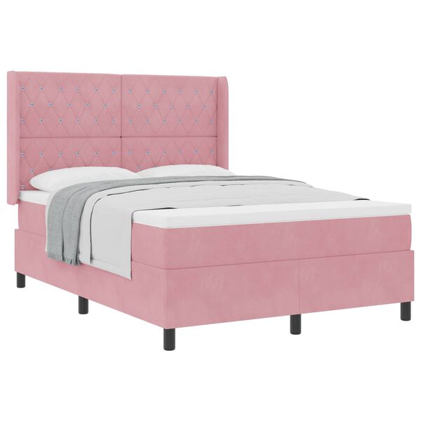 vidaXL Cama Box com colch&atilde;o com cabeceira Rosa 140 x 200 cm Veludo