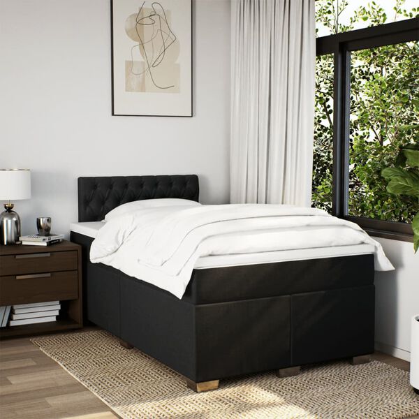 vidaXL Cama boxspring com colch&atilde;o 120x190 cm tecido preto