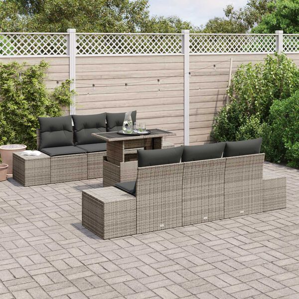 vidaXL Conjunto de Sof&aacute; de Jardim com almofada 7 pcs Cinzeto