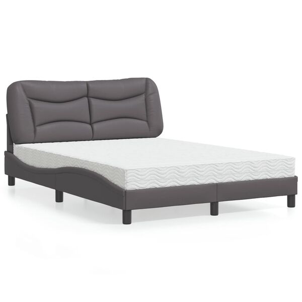vidaXL Cama com colch&atilde;o Hvar 140x200 cm couro artificial cinzento