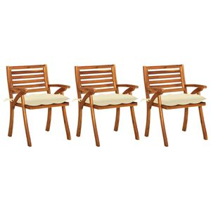 vidaXL Cadeiras de jantar jardim c/ almofad&otilde;es 3 pcs madeira ac&aacute;cia