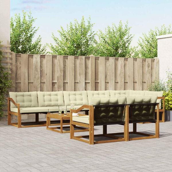vidaXL Conjunto de Sof&aacute;s para Exterior 9 pcs Natural e Creme