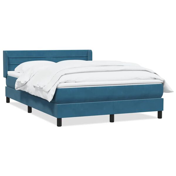 vidaXL Cama com molas/colch&atilde;o 140x220 cm veludo azul-escuro