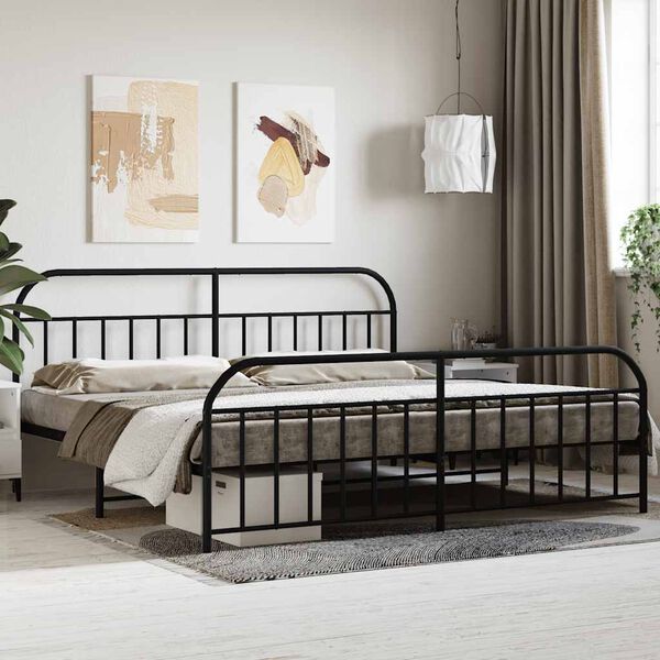 vidaXL Estrutura de cama com cabeceira e p&eacute;s 200x200 cm metal preto