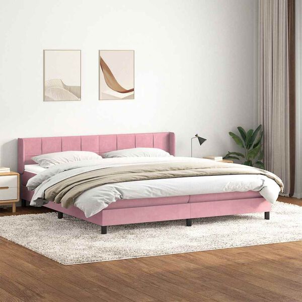 vidaXL Cama com molas/colch&atilde;o 180x210 cm veludo Rosa